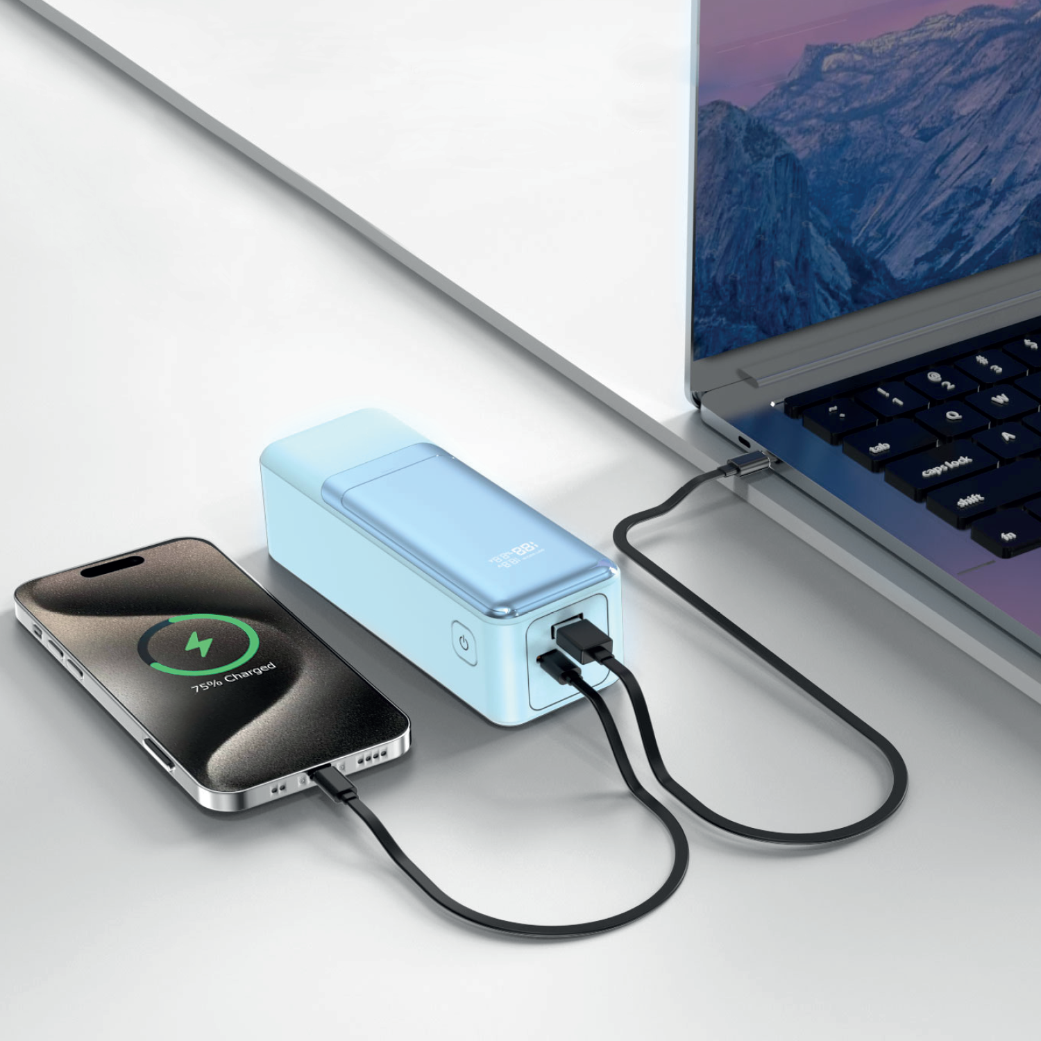 بطارية شحن متنقلة من أسلي جلوبال بسعة 27000 مللي أمبير مع شحن سريع PD و3 منافذ USB بقوة 145 واط | أزرق بطارية شحن متنقلة من أسلي جلوبال بسعة 27000 مللي أمبير مع شحن سريع PD و3 منافذ USB بقوة 145 واط | أزرق